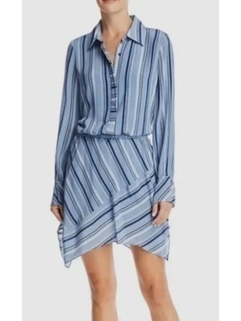 Ramy Brook Brandi Blue Striped Silk Mini Shirt Dress Size XS